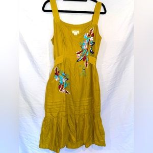 Anthropologie Maeve Size 12 Mustard Yellow Embellished Dress